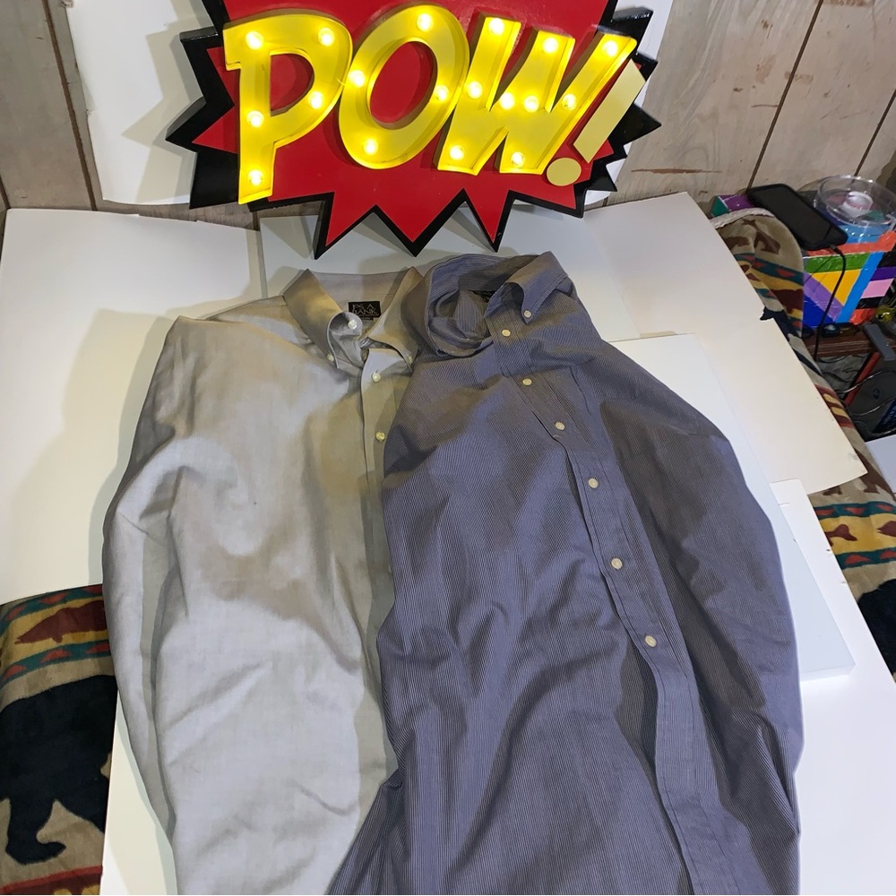 Jos A Bank Mens Used Button Down Dress Shirts 18-35; Great Condition- Lot of 2